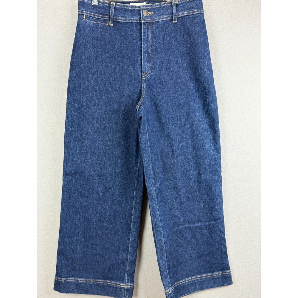 H&M Women’s 10 High Rise Wide Leg Cropped Jeans Medium Wash Stretch Denim